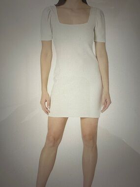 Club Monaco Elegant Square-Neck Knit Mini Dress in Cream
